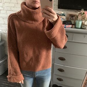 Free People Bell Sleeve Cropped Turtleneck in Rust